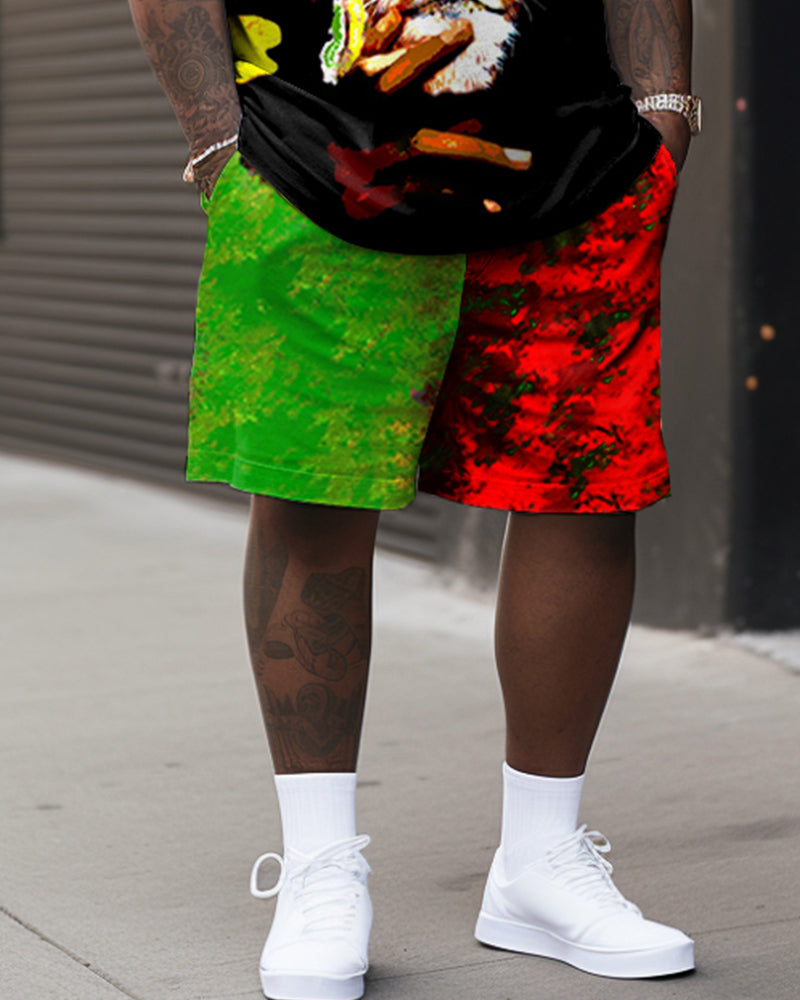 Street Cartoon Red And Green Block Printed Large Men's Suit