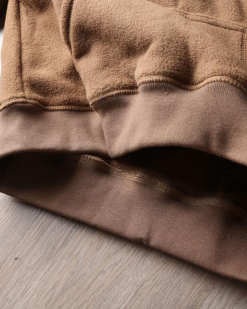 Big & Tall Men's American Retro Padded Double-sided Polar Fleece Half-open Collar Sweater Coat L-4XL