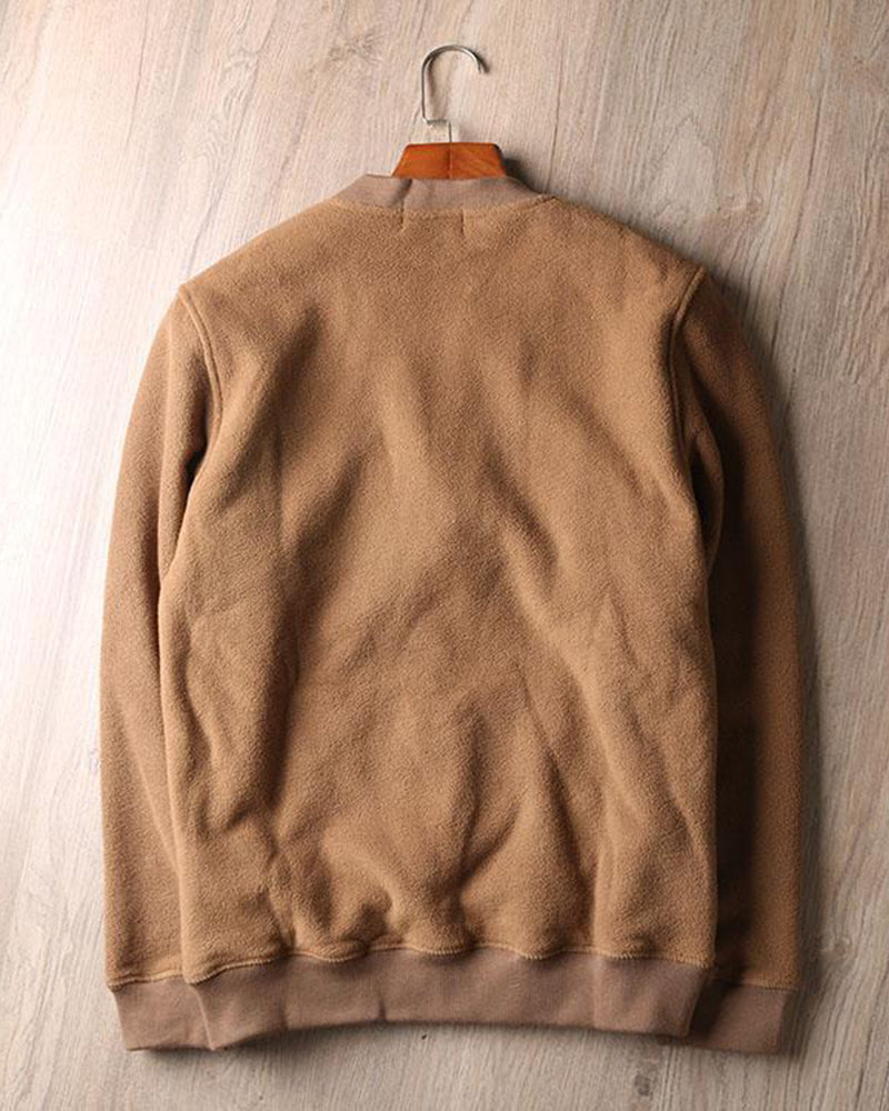 Big & Tall Men's American Retro Padded Double-sided Polar Fleece Half-open Collar Sweater Coat L-4XL