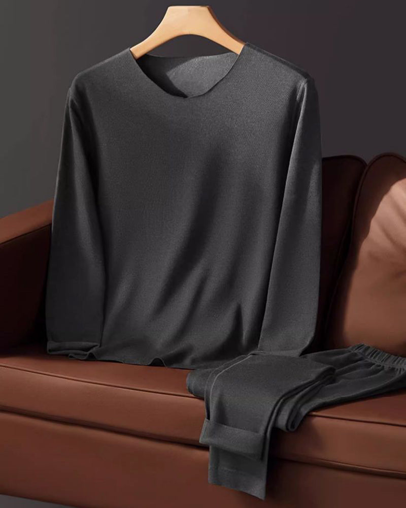 Big & Tall Men's Double-sided Velvet Warm Crew Neck Trousers Suit L-6XL