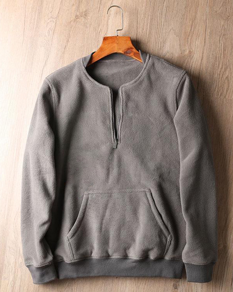 Big & Tall Men's American Retro Padded Double-sided Polar Fleece Half-open Collar Sweater Coat L-4XL