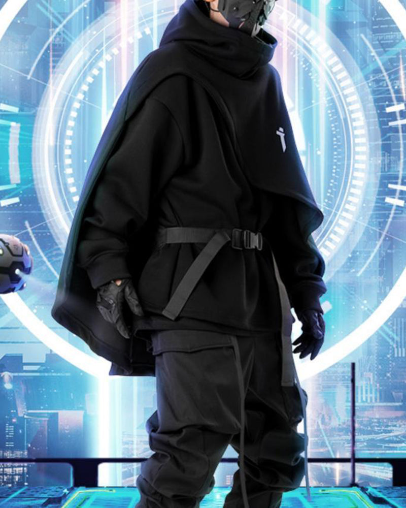 Big & Tall Men's Heavy Industry Cloak Fake Two-Piece Cloak Hooded Sweatshirt Coat L-4XL