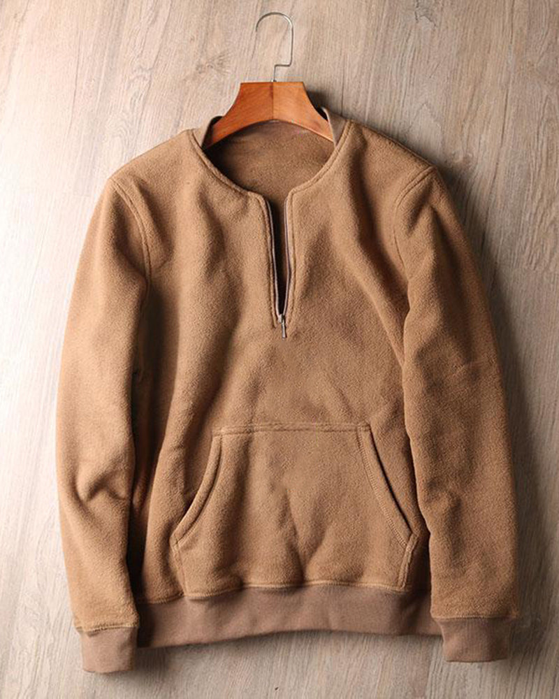 Big & Tall Men's American Retro Padded Double-sided Polar Fleece Half-open Collar Sweater Coat L-4XL