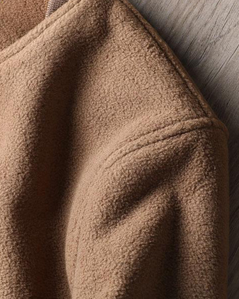 Big & Tall Men's American Retro Padded Double-sided Polar Fleece Half-open Collar Sweater Coat L-4XL