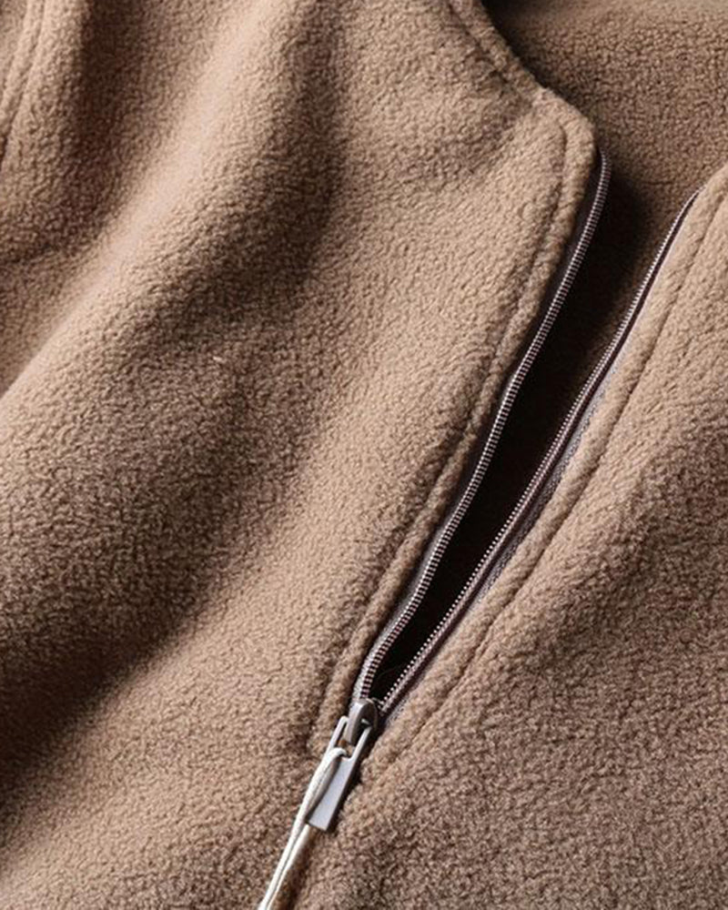 Big & Tall Men's American Retro Padded Double-sided Polar Fleece Half-open Collar Sweater Coat L-4XL