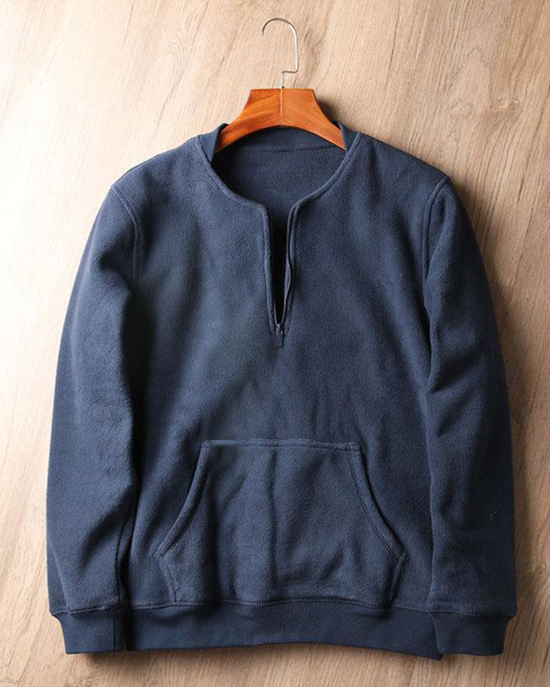 Big & Tall Men's American Retro Padded Double-sided Polar Fleece Half-open Collar Sweater Coat L-4XL