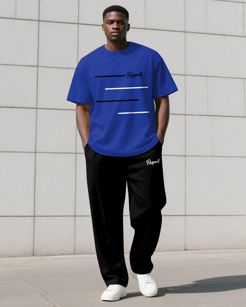 Men's Plus Size Simple Line Color Matching Respect Letter Printed T-shirt Trousers Suit