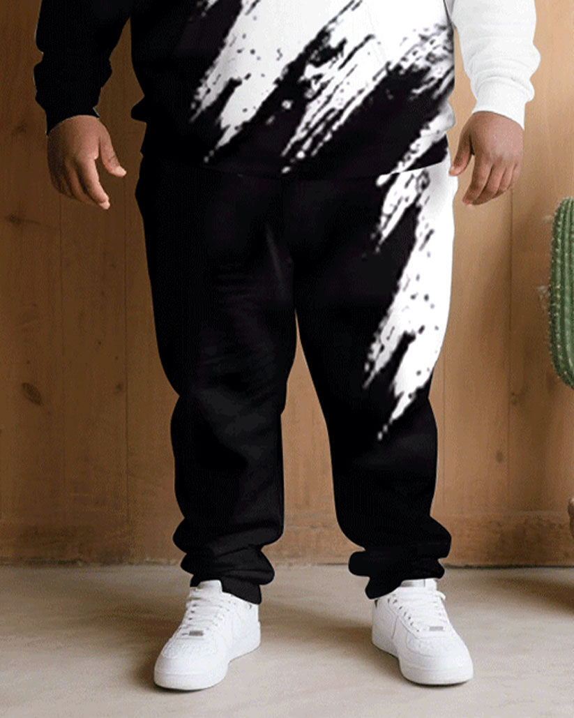 Big & Tall Men Fall/Winter Joker Street Black & White Splash Ink Chest Small Label Design Hoodie Suit