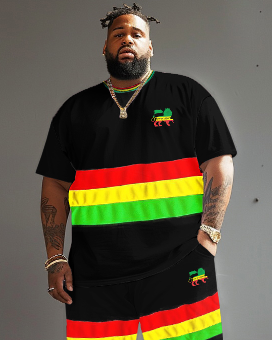 Men's Plus Size Reggae Striped Lion T-Shirt Shorts Suit