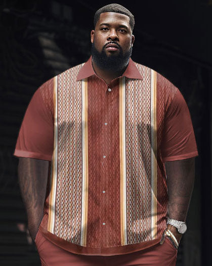 Men's Plus Size Business Classic Vertical Stripe Pattern Short Sleeve Shirt Suit