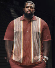Men's Plus Size Business Classic Vertical Stripe Pattern Short Sleeve Shirt Suit