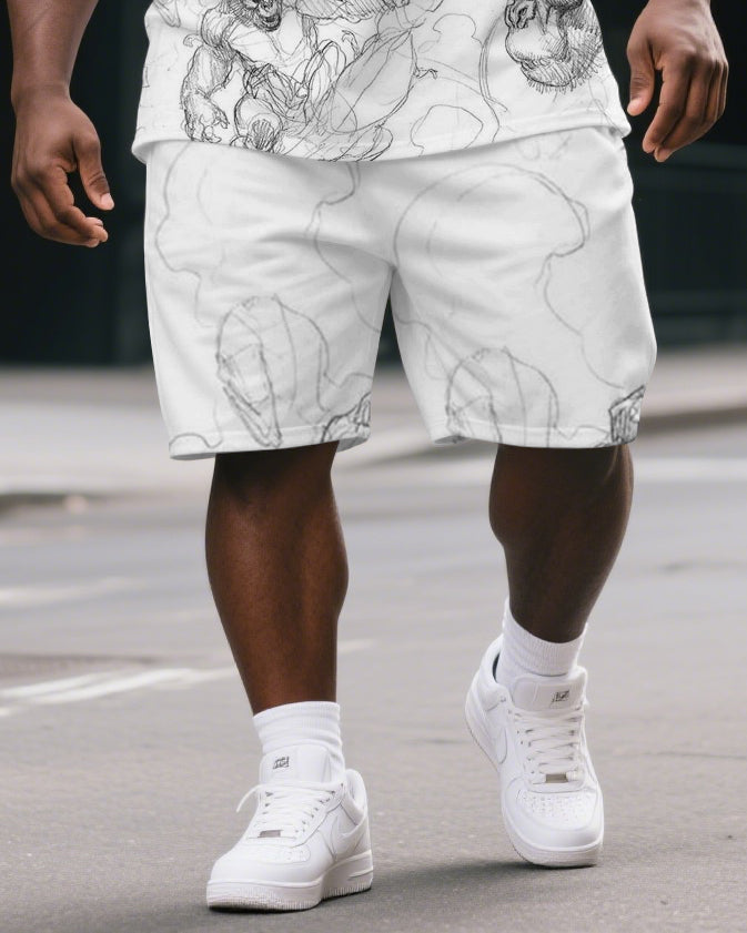 Men's Street Style Simple Clone Gorillas Print Casual Big & Tall Short-Sleeve T-shirt & Short Set