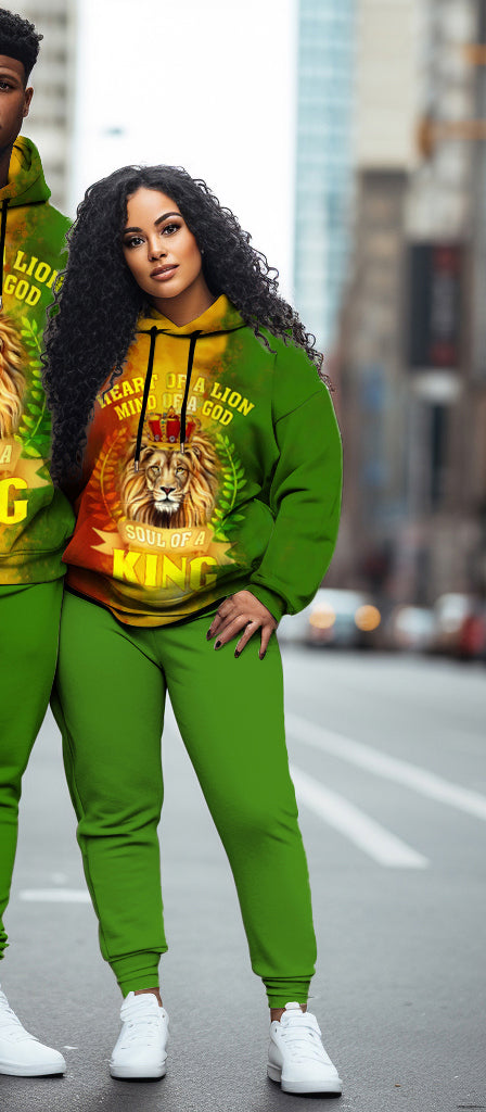 Couple Big and Tall Casual Color Lion Retro Long Sleeve Hoodie Set
