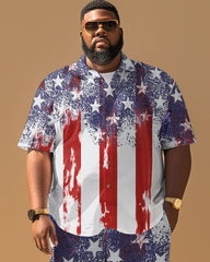 Men's Plus Size Independence Day Flag Splash Ink Stars Print Short Sleeve Shirt Shorts Suit
