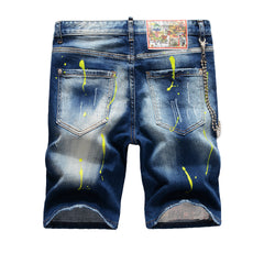 Men's Hole Feature Fashion Trendy Ink Splach Street Shooting Jeans