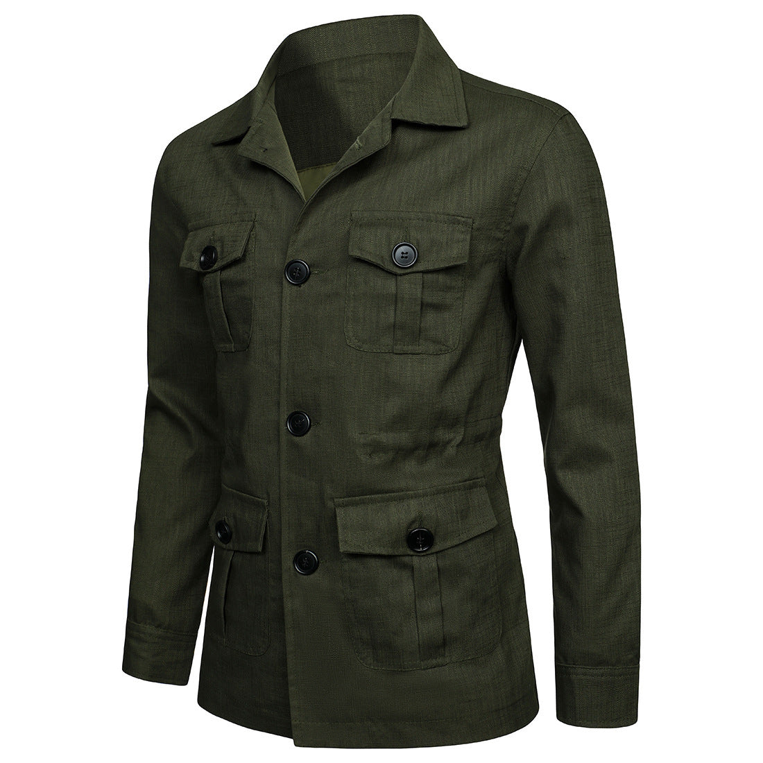 M-5XL Men's Casual Linen Jacket With Laps And Multi-Pockets