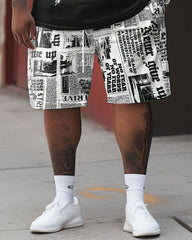 Men's Large Size Casual Music Headphones Simple Gradient Short-sleeved Shorts Set