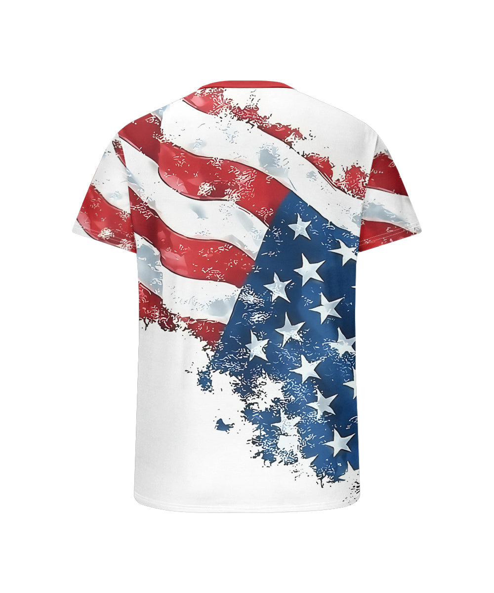 Men's Plus Size Independence Day American Flag Print Henley Collar Button Short Sleeve Tee