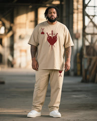 Big & Tall Men's Graffiti Khachi Religious Sacred Heart Poker Printed T-Shirt Trousers Suit
