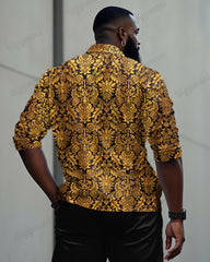 Luxury Vintage Printed Long Sleeve Lel Shirt 2 Piece Set Men's Plus Size