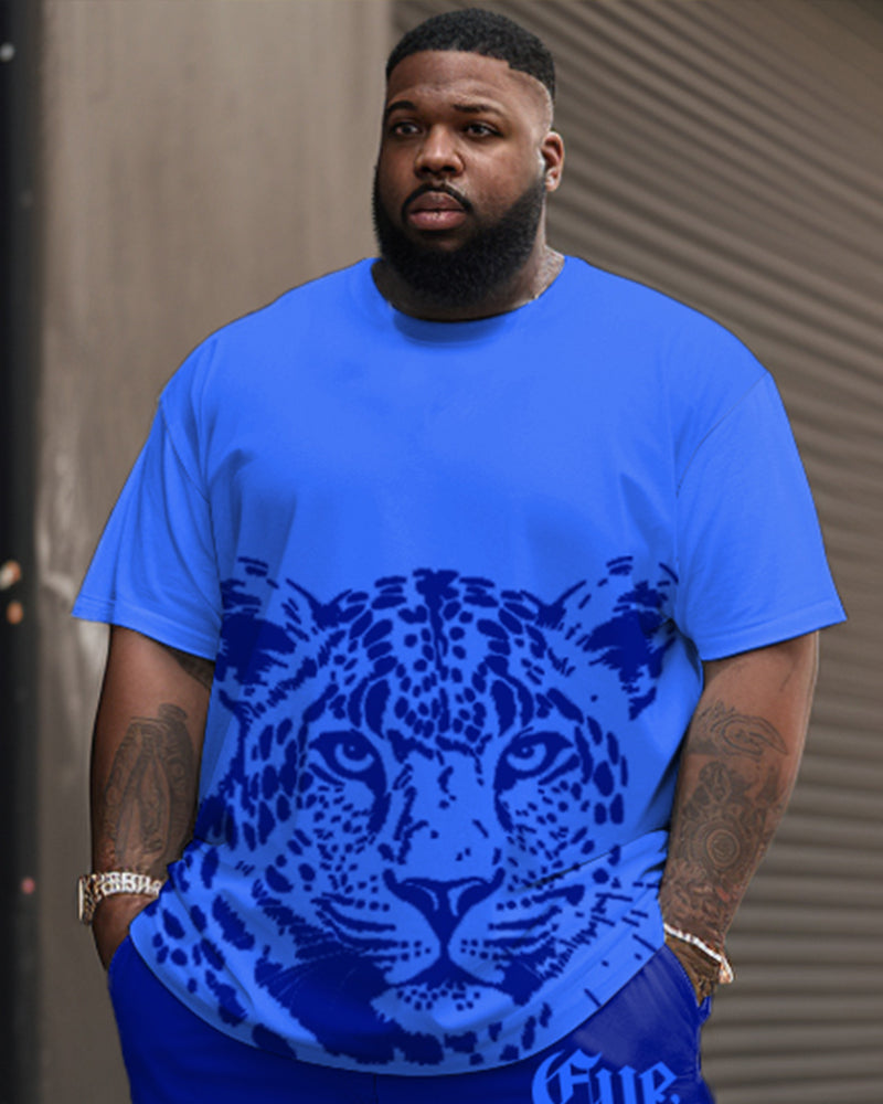 Men's Plus Size Same Color Animal Leopard Print T-Shirt Shorts Suit
