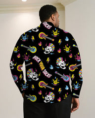 Big & Tall Men "Halloween Black Cartoon Skull Holiday Carnival Long Sleeve Shirt