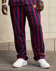 Big Boys Casual Sports Football Fans Barcelona Striped Design Round Neck Short Sleeve T-Shirt Trousers Suit