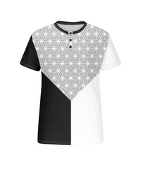 Men's Plus Size Daily Casual Black And White Grey Patchwork Geometric Print Henry Collar Button Short Sleeve T-Shirt