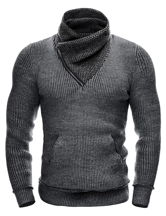 Big & Tall Men's Turtleneck Pocket Knitwear Long Sleeve Sweater S-3XL
