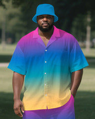 Big Guy's Simple Colorful Gradient Style Outdoor Button-up Short-Sleeve Shirt Pants Sets