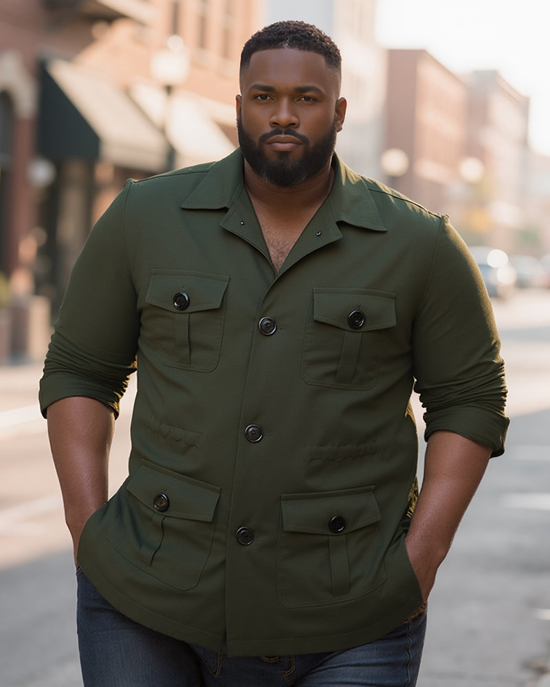 M-5XL Men's Casual Linen Jacket With Laps And Multi-Pockets