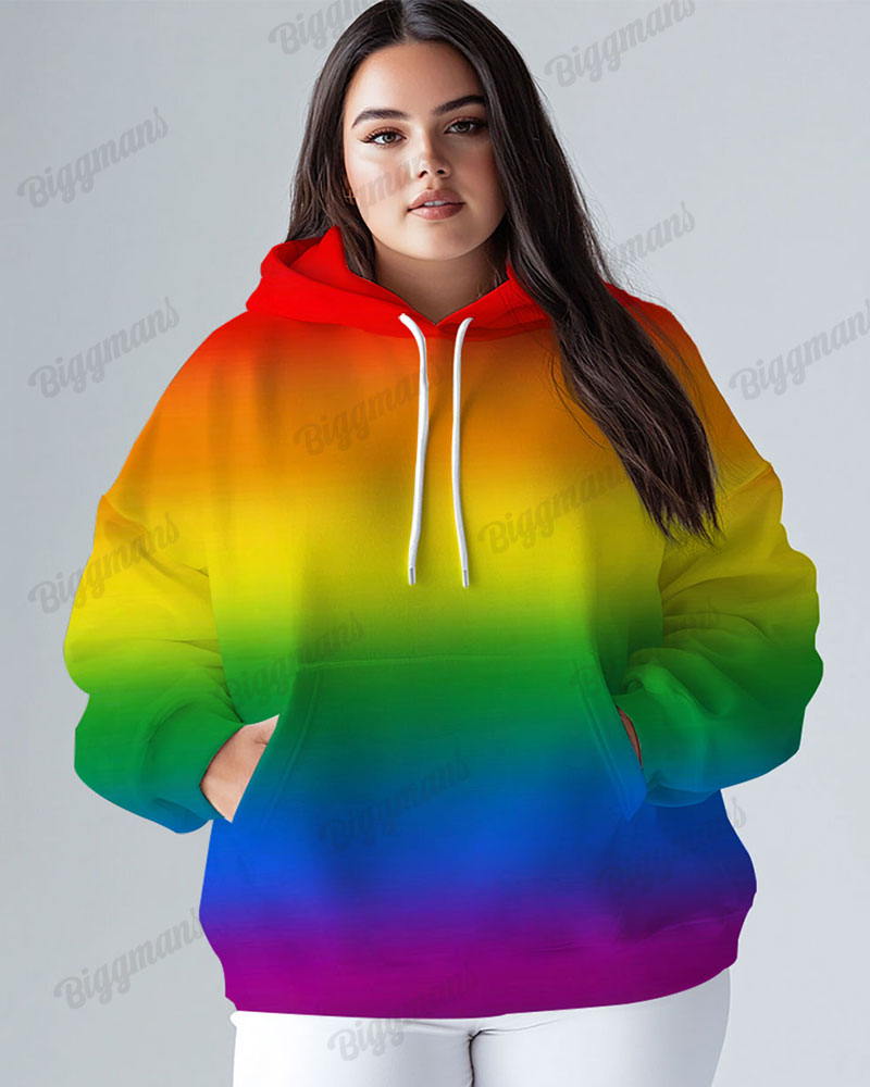 Women's Plus Gradient Rainbow Color Print Long-sleeved Hoodie