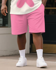 Big & Tall Men's Pink Rabbit Graffiti Print Round Neck Short Sleeve T-Shirt Shorts Suit