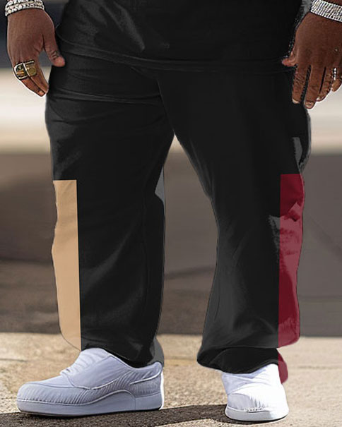 Men's Large Size Hip-hop Street Color Matching Retro Casual Two-piece Set