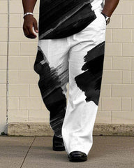 Men's Plus Size Street Brush "boss" Chest Printed Short Sleeve T-shirt Pants Suit