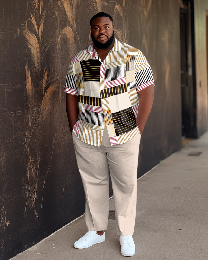 Big & Tall Men's Color Block Stitching Gradient Short Sleeve Walking Set