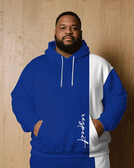Big & Tall Men Fall/Winter Joker Casual Blue & White "Respect" Slogan Handwritten Printed Hoodie Suit