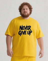 Never Give Up It’s Not The End Men's Big and Tall Simple Lettering Short Sleeve T-shirt Shorts Set