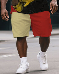 Men's Big & Tall Cartoon Cool Gorillas Smoking Print Splicing Short-Sleeved T-shirt & Short Set