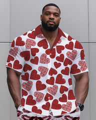 Big & Tall Men's Daily Leisure. High-grade Irregular Love Print Shirt Shorts Suit