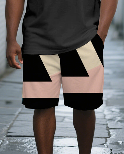 Men's Classic Geometric Printed Casual Big and Tall Short-Sleeve Polo Shirt & Shorts Set