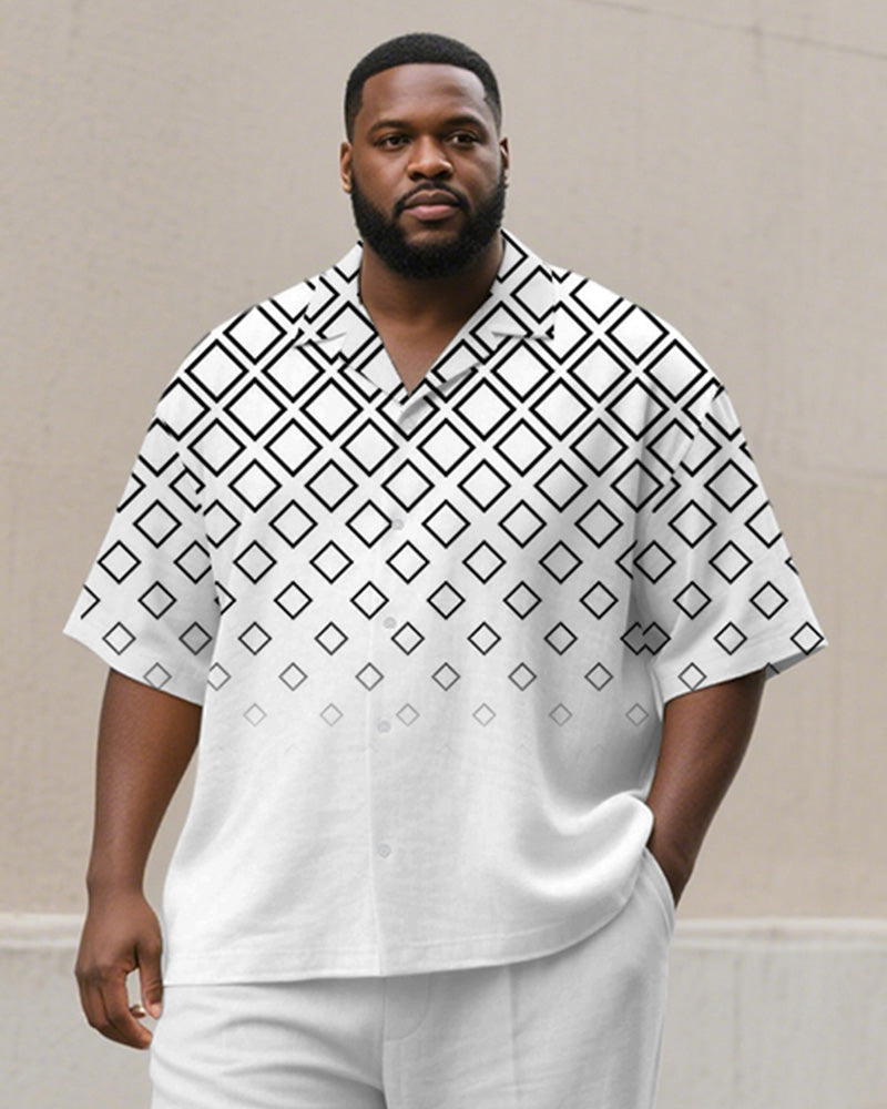Men's Plus Size Simple Gradient Diamond Print Short Sleeve Shirt Trousers Suit