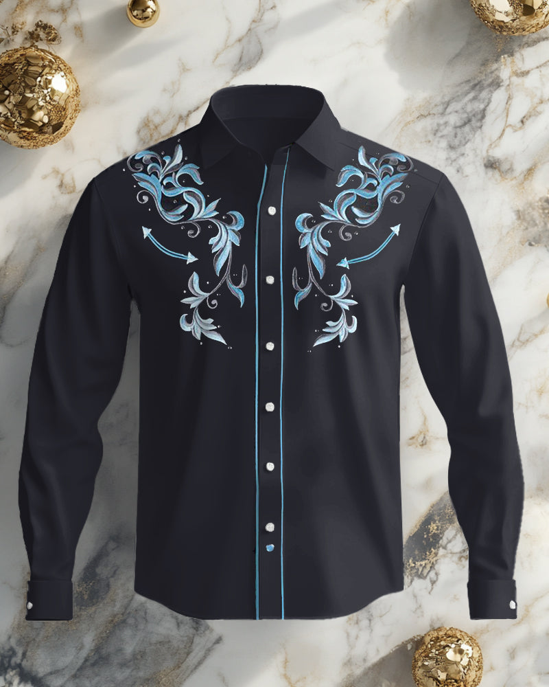 Men's Big and Tall Western Long Sleeve Shirt With Floral Design