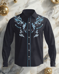 Men's Big and Tall Western Long Sleeve Shirt With Floral Design