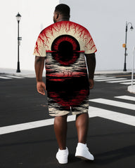 Red Eye Ignite Your Inner Fire Big & Tall Men's Hell Print Laid Back Short Sleeve T-shirt 2-Piece Set