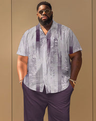 Casual Texture Print Short Sleeve Shirt Trousers Suit Men's Plus Size
