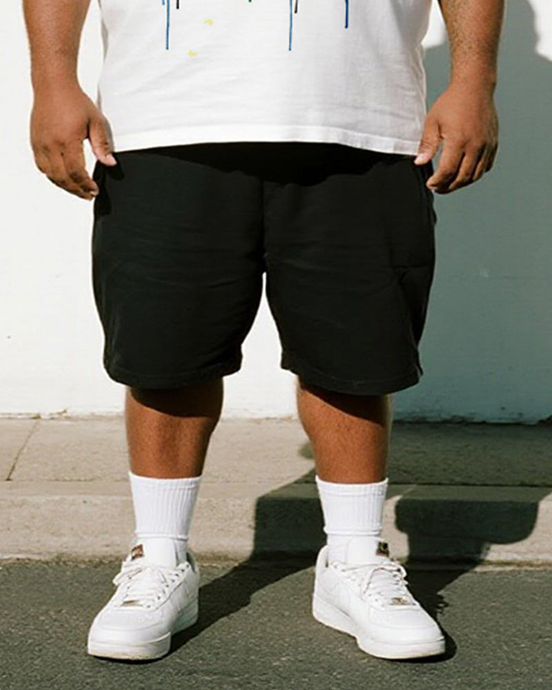 Big & Tall Men's Colorful Graffiti BIGGMANS Alphabet Print Round Neck Short Sleeve T-Shirt Shorts Suit