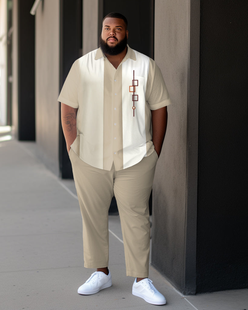 Men's Plus Size Bowling Geometric Pattern Casual Sports Business Short-Sleeved Shirt And Pants Suit