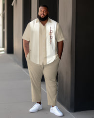 Men's Plus Size Bowling Geometric Pattern Casual Sports Business Short-Sleeved Shirt And Pants Suit