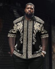 Men's Plus Size Elegant Classic Geometric Short Sleeve Shirt Pants Set